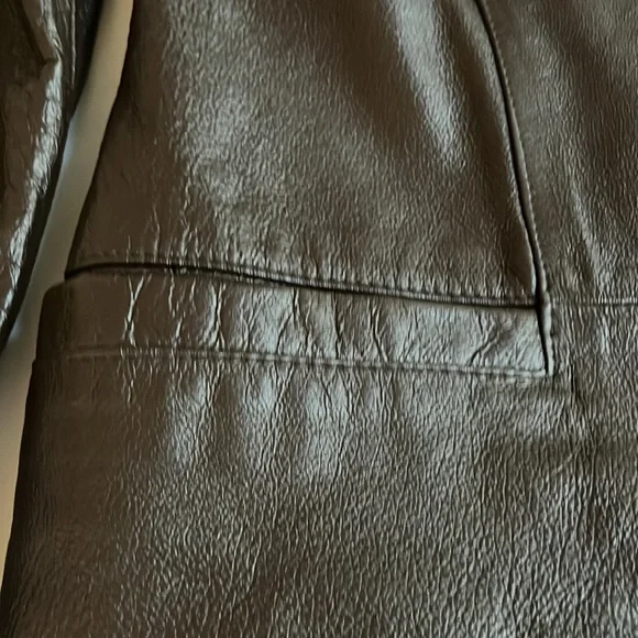 Spiegal size 14 brown leather jacket gold buttons pockets - Picture 5 of 12